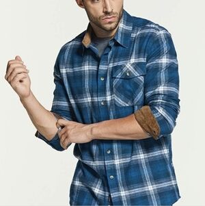 CQR Men’s Blue Plaid Flannel Button Up Shirt Long Sleeves 100% Cotton Size XS